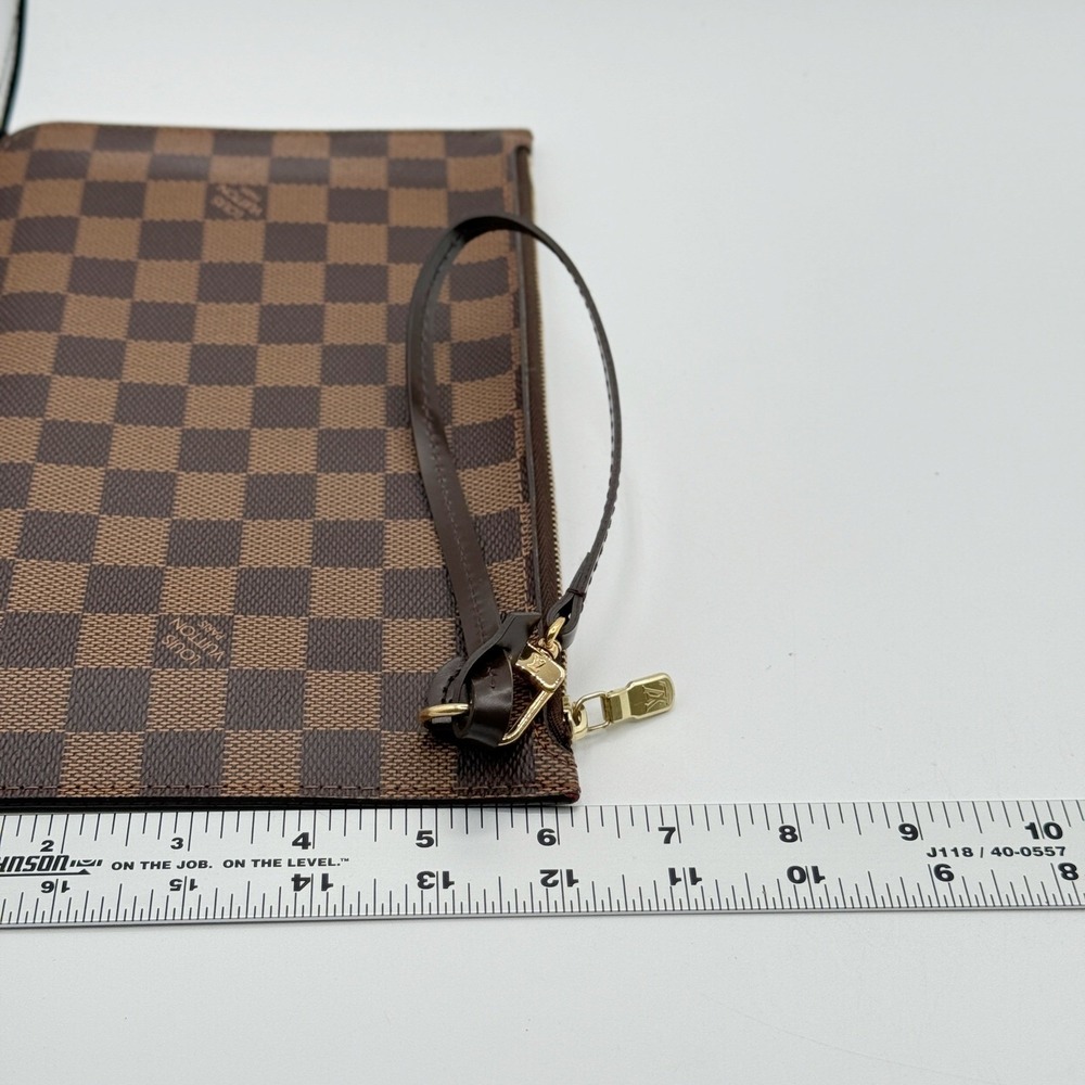 Louis Vuitton DAMIER Ebene Neverfull MM Pochette Wristlet Red Interior (6"x9.5") - Picture 11 of 11